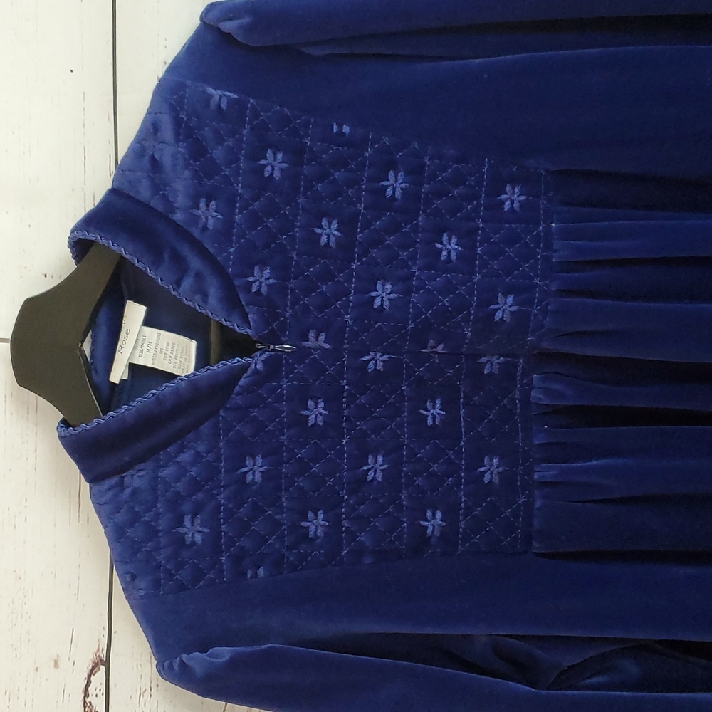 Jasmine Rose Women's Royal Blue Stretch Velour Half Zip Robe w/ Pockets Medium